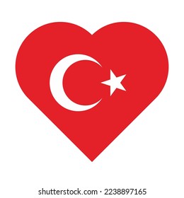 Heart shape icon in the colors of the flag of Turkey. "I love Turkey" concept.