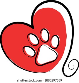 Heart shape icon doodle animal paw print. stock illustration
