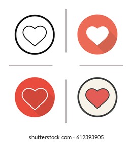Heart shape icon. Flat design, linear and color styles. Love and Valentine's Day sign. Isolated vector illustrations