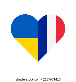 heart shape icon with france and ukraine flag. vector illustration isolated on white background