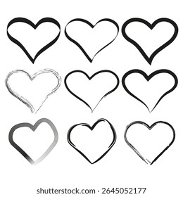 Heart shape icon. Hand drawn outline. Vector romantic element. Black artistic collection.
