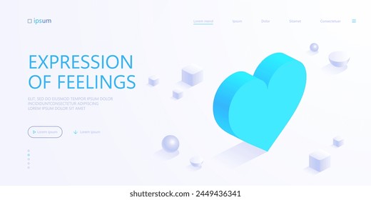 Heart shape icon in isometric view. Symbol of romantic love, valentine's day, expression of feelings. Online communication, like emoji. Vector illustration for visualization of business presentation