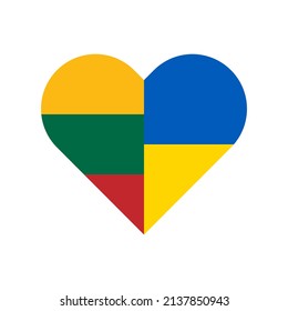 heart shape icon with lithuania and ukraine flag. vector illustration isolated on white background