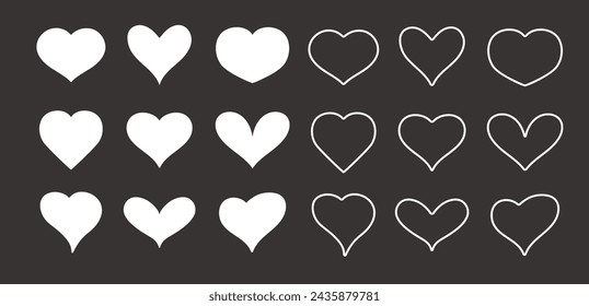 Heart shape icon love symbol doodle draw sketch outline isolated set. Vector flat graphic design illustration