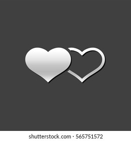 Heart shape icon in metallic grey color style. Couple wedding valentine