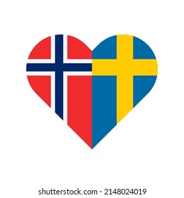 Herzform Icon mit Norway und Sweden Flag. Vektorgrafik einzeln auf weißem Hintergrund