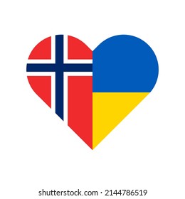 heart shape icon with norwegian and ukrainian flag. vector illustration isolated on white background