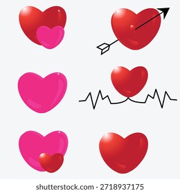 Conjunto de iconos de forma de corazón colección en colores rojo y rosa. Concepto de Ilustración vectorial con símbolos de corazón editable y escalable en varios estilos. Perfecto para su uso en todo tipo de proyectos de diseño, como temas de amor, San Valentín, invitaciones de boda, redes sociales, App, Sitios web, marca y materiales impresos. Vector totalmente editable, de alta calidad y fácil de personalizar.