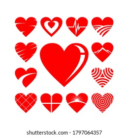 Heart Shape Icon Set, Love, like icon set. Heart vector. Collection of heart illustrations, Love symbol icon set. Valentine's day symbol.