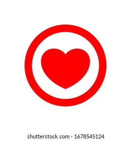 heart shape icon simple in circle red, heart symbol for button graphic, passion or romantic icon, red heart shape element sign for valentine's day and wedding card, happy love symbol isolated on white