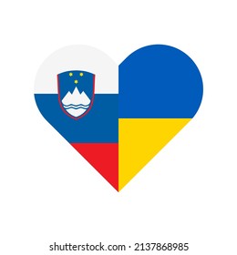 heart shape icon with slovenia and ukraine flags. vector illustration isolated on white background