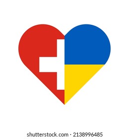 heart shape icon with switzerland and ukraine flag. vector illustration isolated on white background	