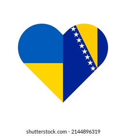 heart shape icon with ukrainian and bosnia and herzegovina flag. vector illustration isolated on white background