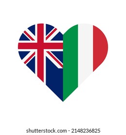 Heart Shape Icon Of United Kingdom And Italy Flags. Vector Illustration Isolated On White Background