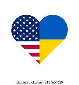heart shape icon with usa and ukraine flag. vector illustration isolated on white background