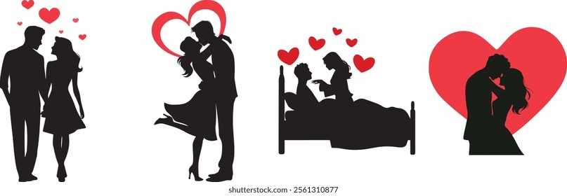 heart shape icon vector couple love art for valentine bride and groom propose and kising bed scene