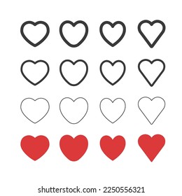 Heart shape icons. Hearts pictogram set. Symbol for valentine's day love.