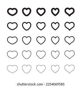 Heart shape icons. Hearts pictogram set. Symbol for valentine's day love.