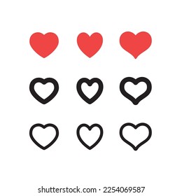 Heart shape icons. Hearts pictogram set. Symbol for valentine's day love.