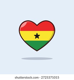 Ilustración en forma de corazón con el diseño de la bandera de Ghana con estrellas. Icono de corazón de estilo de dibujos animados planos que simboliza el amor, el patriotismo, la libertad, la democracia y el orgullo nacional. Perfecto para conceptos como la cultura de Ghana, el día de la independencia, las relaciones internacionales, la unidad global, el día de San Valentín y la identidad nacional. Aislado sobre fondo claro, apto para Anuncios, carteles, redes sociales, Sitios web, presentaciones y comerciales o de Uso editorial.