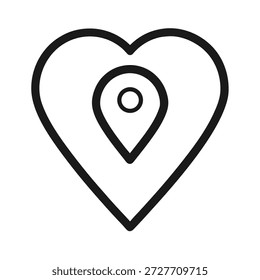 Coração Forma Dentro Localização Pin Line Art Ícone Representando Amor, Lugar Favorito, Namoro e Conexão Emocional no Fundo Branco