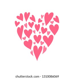 Heart shape isolated on white background. Pink hearts set. Symbol of Valentine day. Love and wedding theme greeting card. Vector illustration.