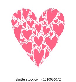 Heart shape isolated on white background. Pink hearts set. Symbol of Valentine day. Love and wedding theme greeting card. Vector illustration.