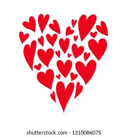 Heart shape isolated on white background. Red hearts set. Symbol of Valentine day. Love and wedding theme greeting card. Vector illustration.