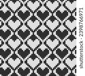 Heart shape jacquard knitted seamless pattern. Black and white Valentine background. Vector illustration.
