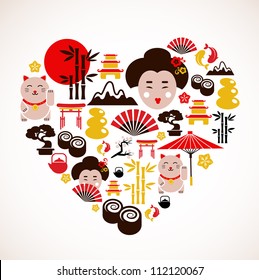 Heart shape with Japan icons