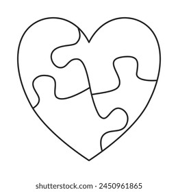 Heart shape with jigsaw puzzle peices for autism awareness concept in outline vector symbol