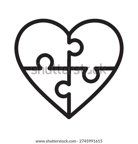 Heart Shape Jigsaw Puzzle Piece Silhouette for Love and Solution Symbol