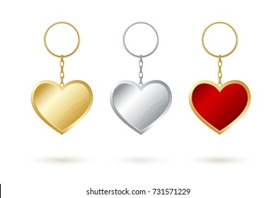 Heart shape keychain collection. Golden,silver and red keyholders.