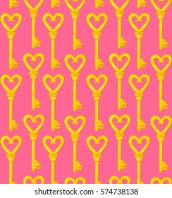 Heart shape keys valentines romantic cute seamless vector pattern