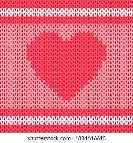 Heart shape in knitted sweater wool fabric. Traditional seamless pattern design.