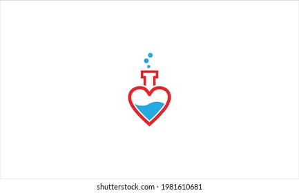 Heart Shape Lab Flask or Love Science Icon logo in flat design illustration
