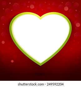 Heart shape label at red winter background. Winter holidays illustration. Bright contrast colors wallpaper. Valentines banner, invitation card.