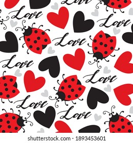 Heart shape and lady bug pattern for valentine or wedding card and gift wrap