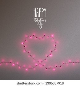Heart shape led lights shiny garland frame, vector illustration