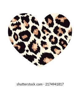 Heart shape with Leopard print texture. Abstract design element with wild animal cheetah spot skin pattern. Vector illustration textured heart for fashion print design, tag, Valentines card