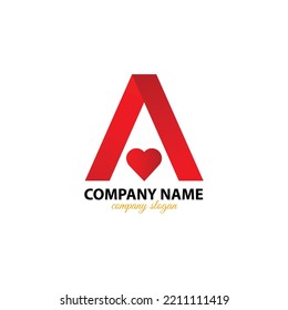 Heart shape letter a logo icon template on white isolated background.