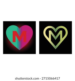 Herzform Buchstabe M Logo Set Vektor Moderne Liebe, Medizin, Monogramm Symbole