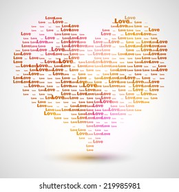 Heart shape from letters "LOVE" - typographic composition 