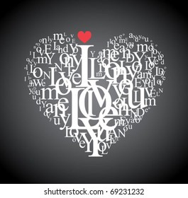 Heart shape from letters - typographic composition