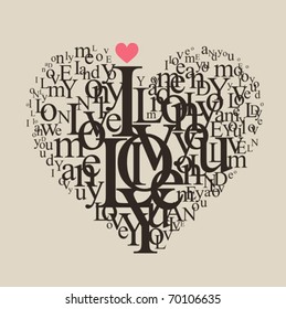 Heart shape from letters - typographic composition