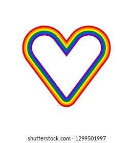 Heart shape LGBT rainbow pride flag symbol. The sign created for popularizing and support the LGBT community in social media. The design graphic element is saved as a vector illustration EPS file