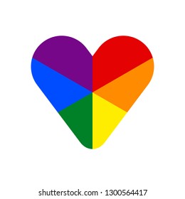 Heart shape LGBT rainbow pride flag symbol. The sign created for popularizing and support the LGBT community in social media. The design graphic element is saved as a vector illustration EPS file