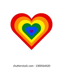 Heart shape LGBT rainbow pride flag symbol. The sign created for popularizing and support the LGBT community in social media. The design graphic element is saved as a vector illustration EPS file