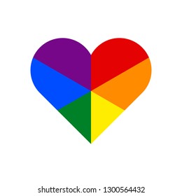 Heart shape LGBT rainbow pride flag symbol. The sign created for popularizing and support the LGBT community in social media. The design graphic element is saved as a vector illustration EPS file