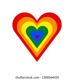 Heart shape LGBT rainbow pride flag symbol. The sign created for popularizing and support the LGBT community in social media. The design graphic element is saved as a vector illustration EPS file